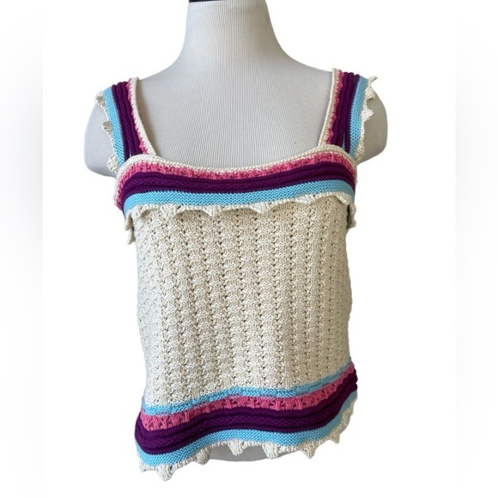 MARC NEW YORK Crochet Tank Top Sweater Cropped Cream Pink Purple Boho Size M